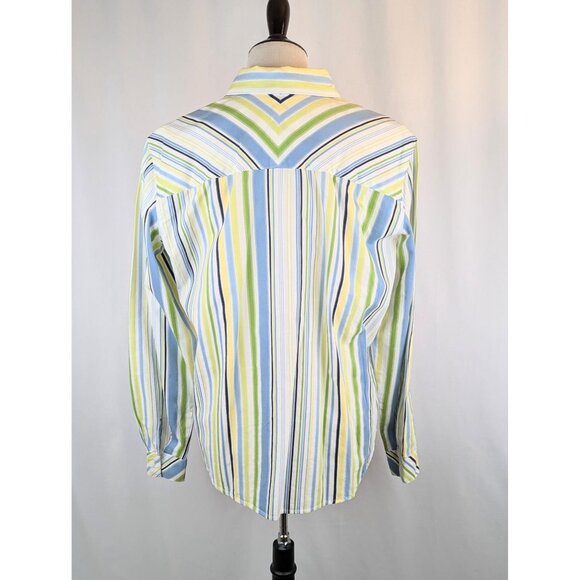 Women’s Striped Cotton Oxford Dress Shirt Size Large Button Down Office Blouse - Picture 5 of 5